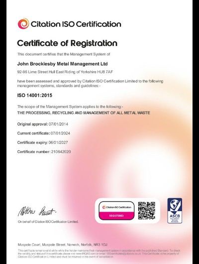 Citation 14001 Certificate