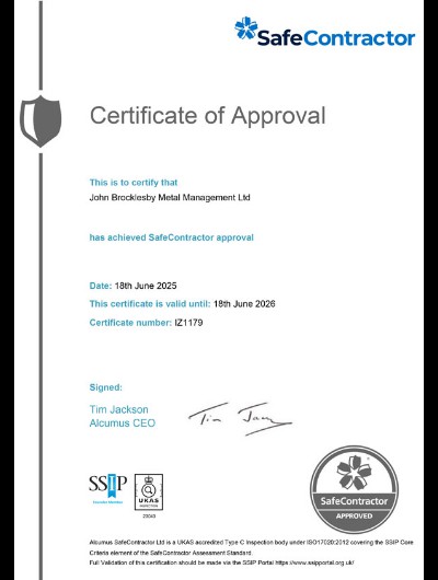 Safe Contractor IZ1179 Certificate